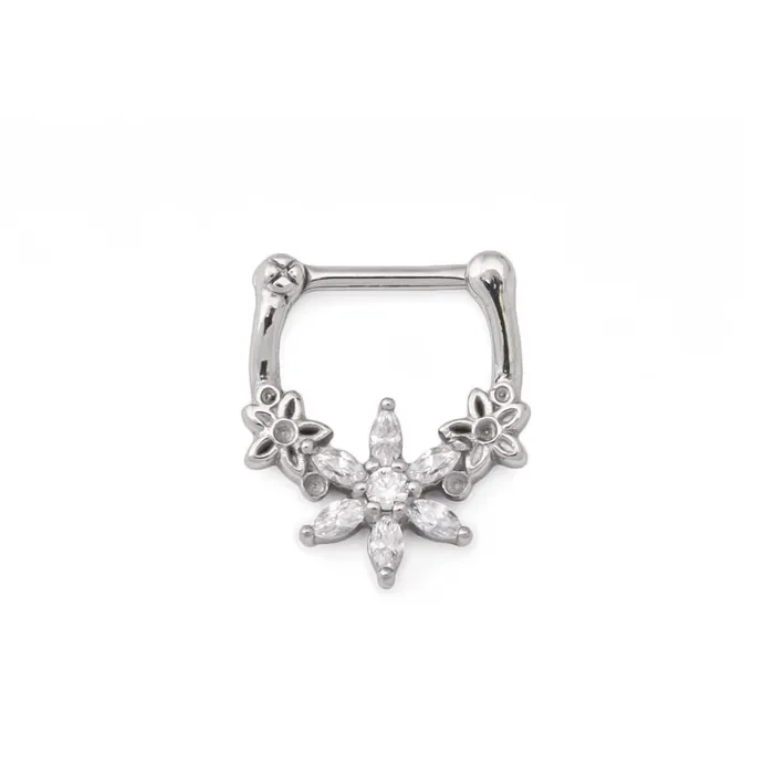 Painful Pleasures 16g Steel Septum Clicker with CrystalPetaled Trinity Flower Design Price Per 1 Male Sex Toys Painful Pleasures 16g Steel Septum Clicker with CrystalPetaled Trinity Flower Design Price Per 1 Male Sex Toys