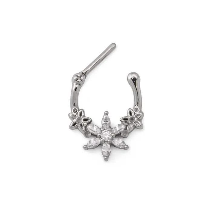 Painful Pleasures 16g Steel Septum Clicker with CrystalPetaled Trinity Flower Design Price Per 1 Male Sex Toys