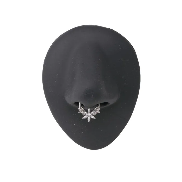 Painful Pleasures 16g Steel Septum Clicker with CrystalPetaled Trinity Flower Design Price Per 1 Male Sex Toys