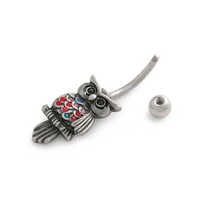 Painful Pleasures Male Sex Toys 14g 716 Antique Jeweled Owl Belly Button Ring
