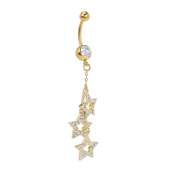 Painful Pleasures Male Sex Toys 14g 716 PVD Gold Starfall Dangle Belly Button Ring