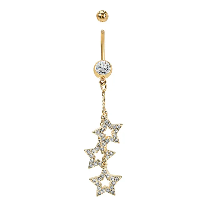 Painful Pleasures Male Sex Toys 14g 716 PVD Gold Starfall Dangle Belly Button Ring