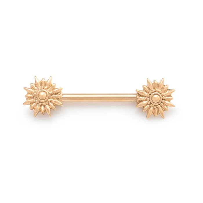 Painful Pleasures Vibrators 14g 12 Star Burst PVD Gold Nipple Barbell Price Per 1 Painful Pleasures Vibrators 14g 12 Star Burst PVD Gold Nipple Barbell Price Per 1
