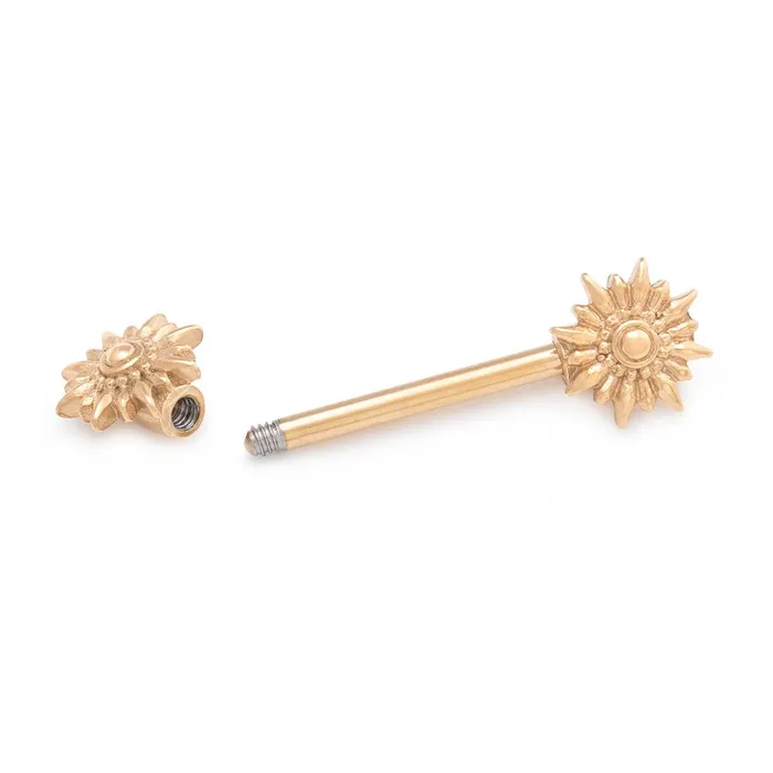 Painful Pleasures Vibrators 14g 12 Star Burst PVD Gold Nipple Barbell Price Per 1