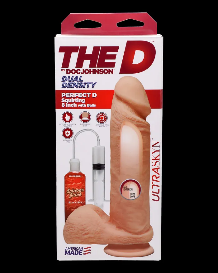 Perfect D Realistic Squirting 8 Inch Dildo with Balls Vanilla Doc Johnson Dildos
