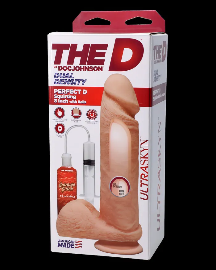 Perfect D Realistic Squirting 8 Inch Dildo with Balls Vanilla Doc Johnson Dildos