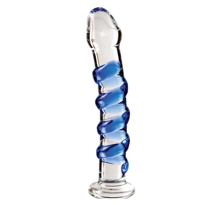 Pipedream Products Dildos Icicles No 5 Blue Spiral Glass 7 Inch Dildo