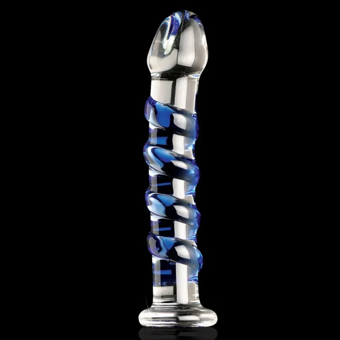 Pipedream Products Dildos Icicles No 5 Blue Spiral Glass 7 Inch Dildo
