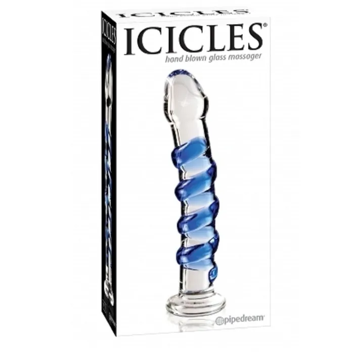 Pipedream Products Dildos Icicles No 5 Blue Spiral Glass 7 Inch Dildo