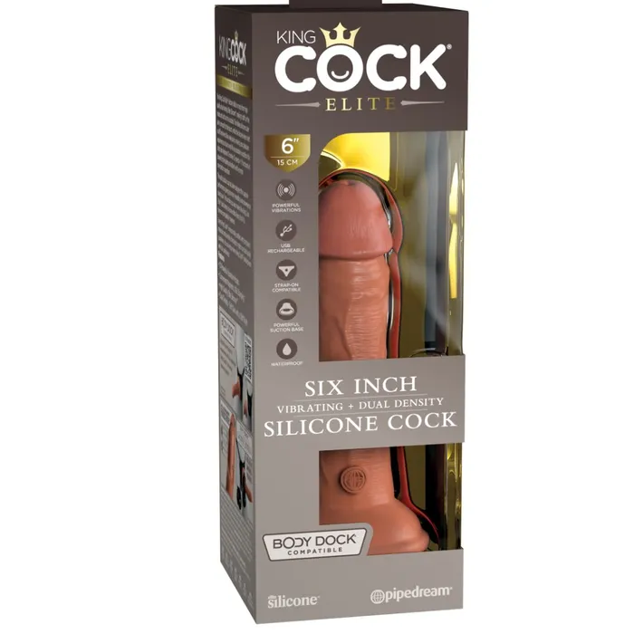 Pipedream Products Female Sex Toys King Cock Elite 6 Vibrating Silicone Dual Density Dildo Caramel