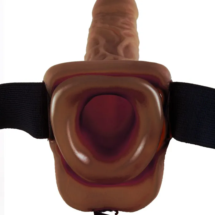 Pipedream Products Fetish Fantasy Vibrating 9 Inch Hollow Dildo wBalls Strapon Harness Chocolate Female Sex Toys