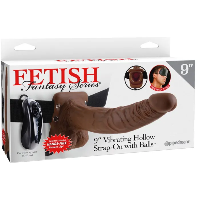 Pipedream Products Fetish Fantasy Vibrating 9 Inch Hollow Dildo wBalls Strapon Harness Chocolate Female Sex Toys