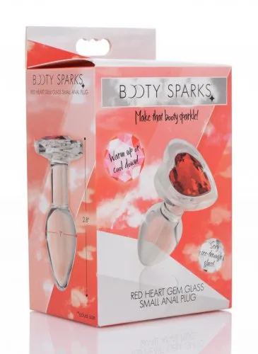 Pleasher Spot Anal Red Heart Gem Glass Anal Plug