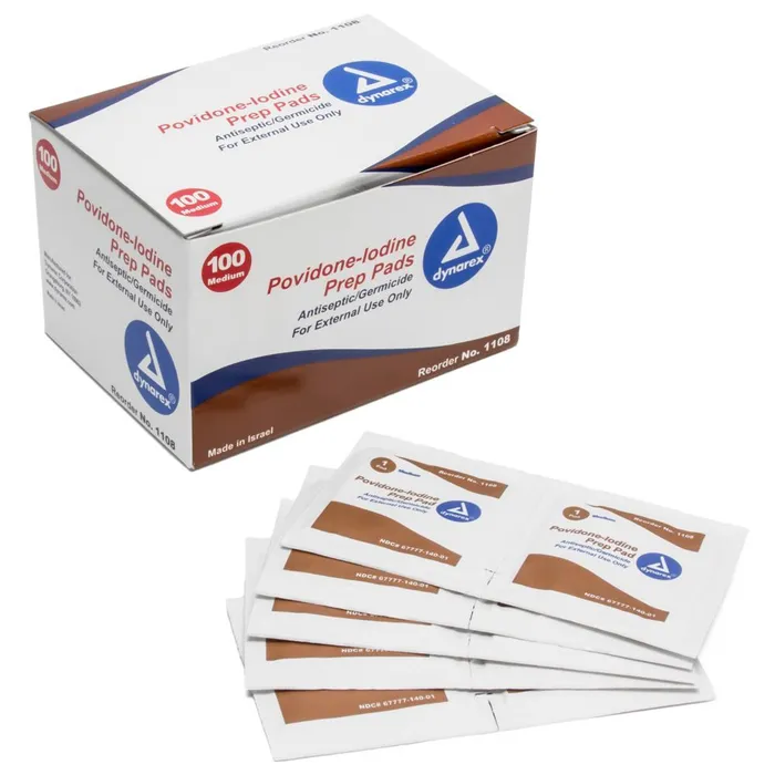 Povidone Iodine Prep Pads Antiseptic 100 pads per Box Dynarex Vibrators