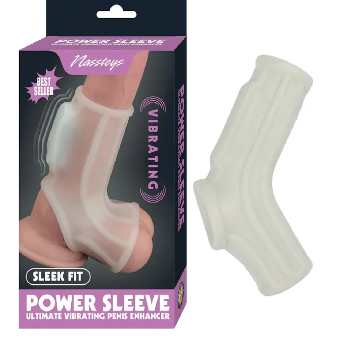 Power Sleeve Sleek Fit Vibrating Penis Enhancer with Ball Strap White Nasstoys Male Sex Toys