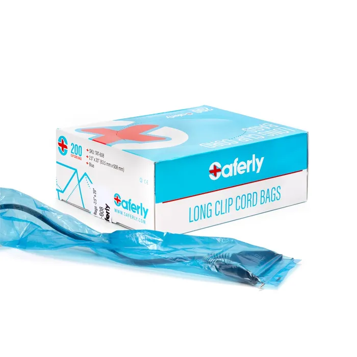 Saferly Vibrators Saferly 20 Clip Cord Sleeves Machine Bags Blue Box of 200