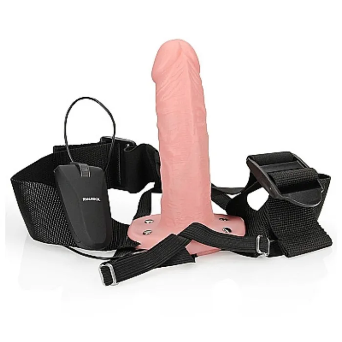 Shots Female Sex Toys Realrock Vibrating 6 Inch Hollow Dildo Strapon Harness Vanilla