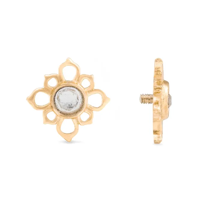 Tilum 14g12g Internally Threaded Yellow Gold Cruciform Flower Top Crystal Jewel Center Price Per 1 Tilum Anal Tilum 14g12g Internally Threaded Yellow Gold Cruciform Flower Top Crystal Jewel Center Price Per 1 Tilum Anal