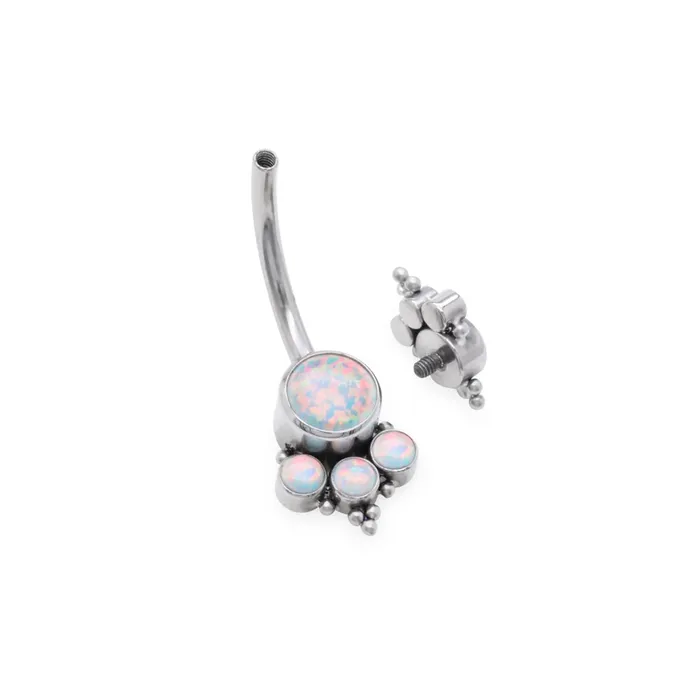 Tilum Male Sex Toys Tilum 14g 716 Double White Opal Cluster Titanium Belly Button Ring