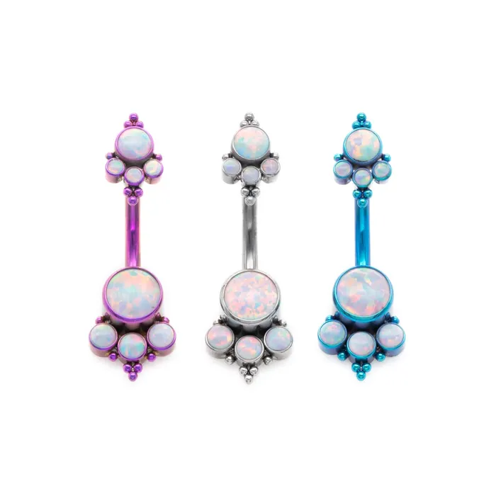 Tilum Male Sex Toys Tilum 14g 716 Double White Opal Cluster Titanium Belly Button Ring