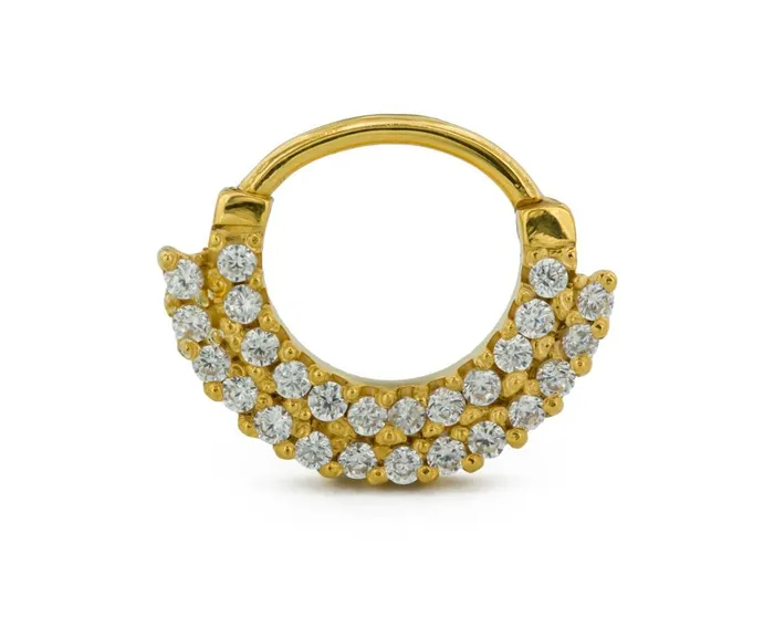 Vibrators 18g Yellow Gold Plated Double Tier Jeweled Septum Clicker Painful Pleasures