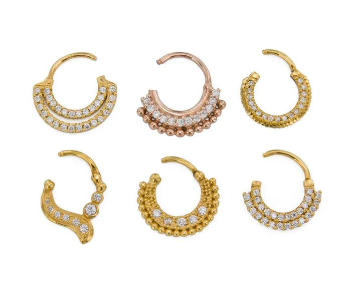 Vibrators 18g Yellow Gold Plated Double Tier Jeweled Septum Clicker Painful Pleasures
