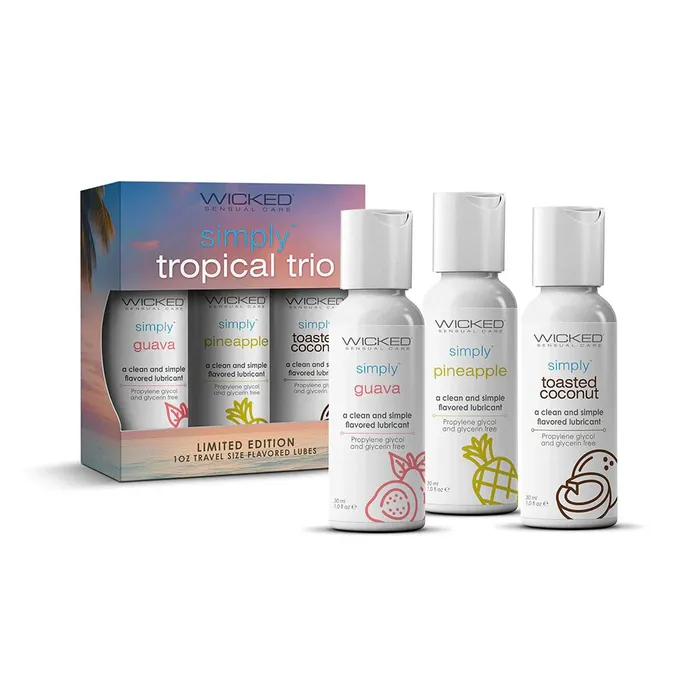 Wicked Lubes Vibrators Wicked Simply Aqua Tropical Trio 1 oz Guava Pineapple Toasted Coconut Wicked Lubes Vibrators Wicked Simply Aqua Tropical Trio 1 oz Guava Pineapple Toasted Coconut